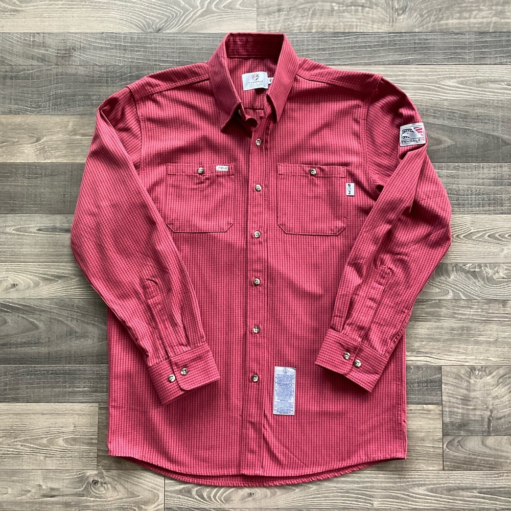 Tyndale FRMC Tattersall Chambray Plaid FR Work Shirt Men's MEDIUM Red M125T